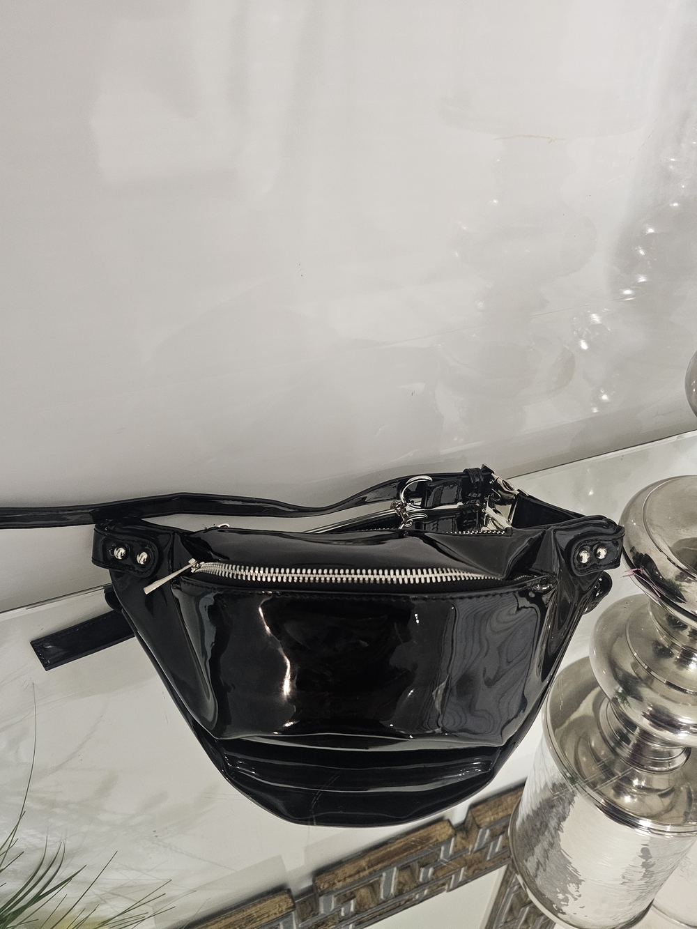 Topten Black Patent Leather Belt Bag